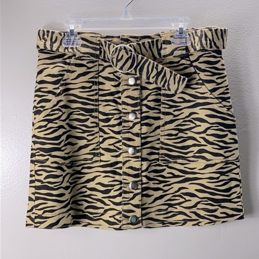 Lulu's Tan & Black Zebra Print Women's Skirt with Belt Size S